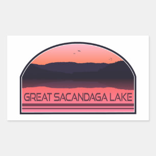 Pegatina Rectangular Gran Lago Sacandaga New York Red Sunrise
