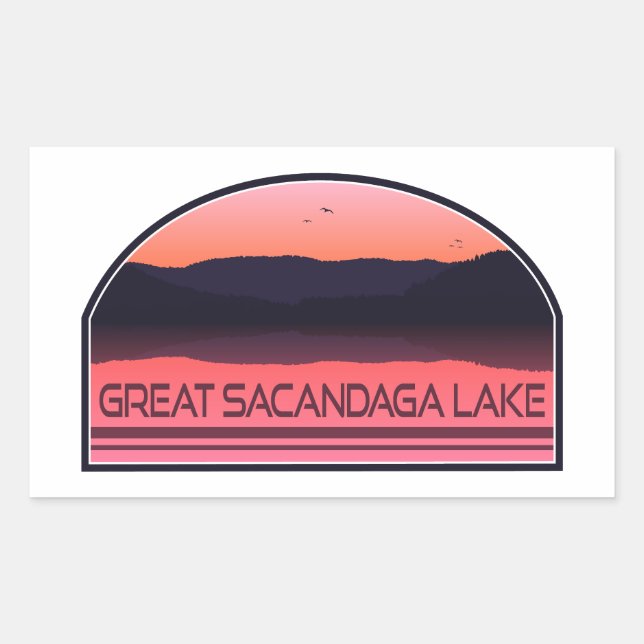 Pegatina Rectangular Gran Lago Sacandaga New York Red Sunrise (Anverso)