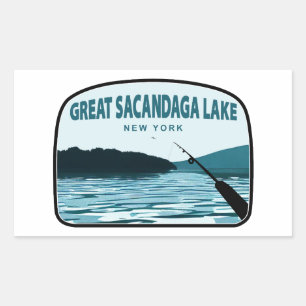 Pegatina Rectangular Gran Lago Sacandaga Nueva York Caña de Pescar