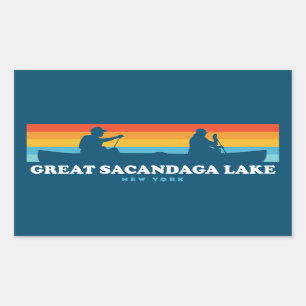 Pegatina Rectangular Gran Lago Sacandaga Nueva York Canoa
