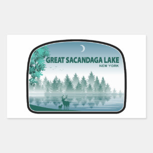 Pegatina Rectangular Gran Lago Sacandaga Nueva York Ciervos
