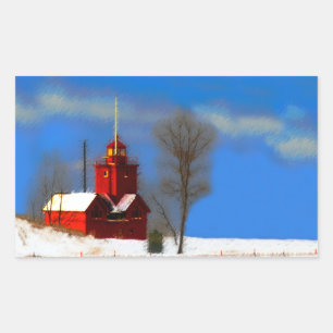 Pegatina Rectangular Gran pintura de faro rojo - Arte original
