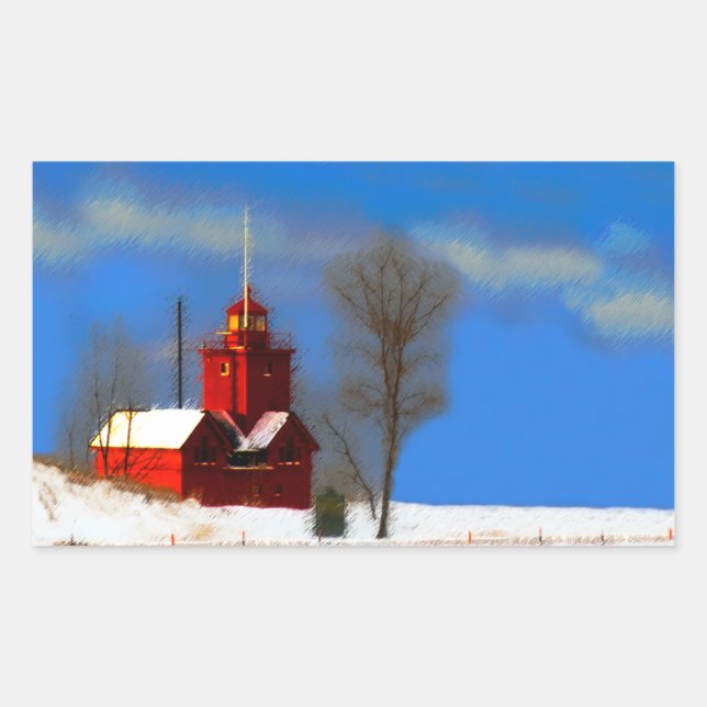 Pegatina Rectangular Gran pintura de faro rojo - Arte original (Anverso)