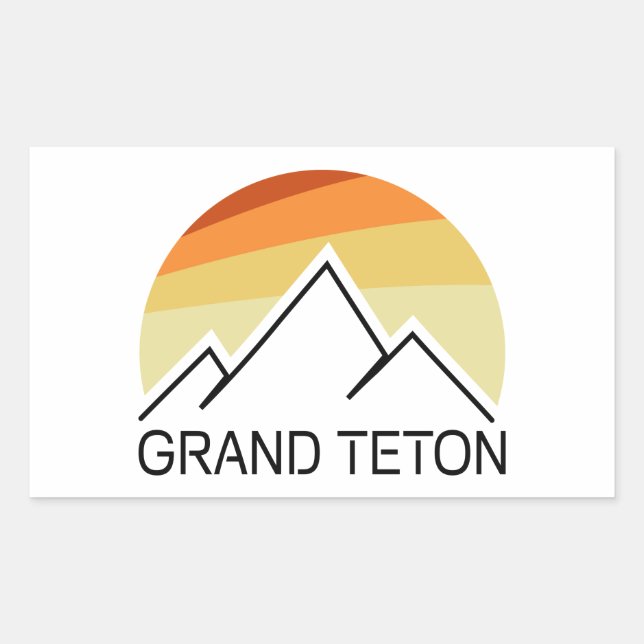 Pegatina Rectangular Gran Teton Wyoming Retro (Anverso)