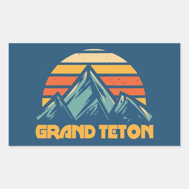 Pegatina Rectangular Grand Teton Retro Turquesa (Anverso)
