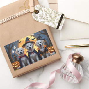 Pegatina Rectangular Grandioso perro de los Pirineos Calabaza Halloween