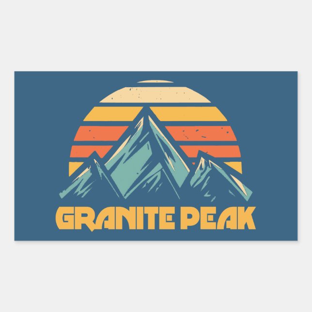 Pegatina Rectangular Granite Peak Montana Retro Turquesa (Anverso)
