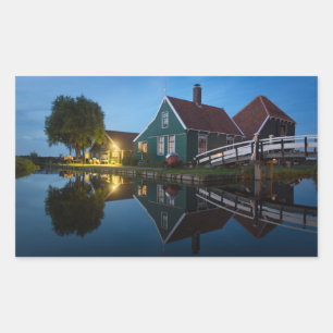 Pegatina Rectangular Granja de queso al ocaso en Holanda