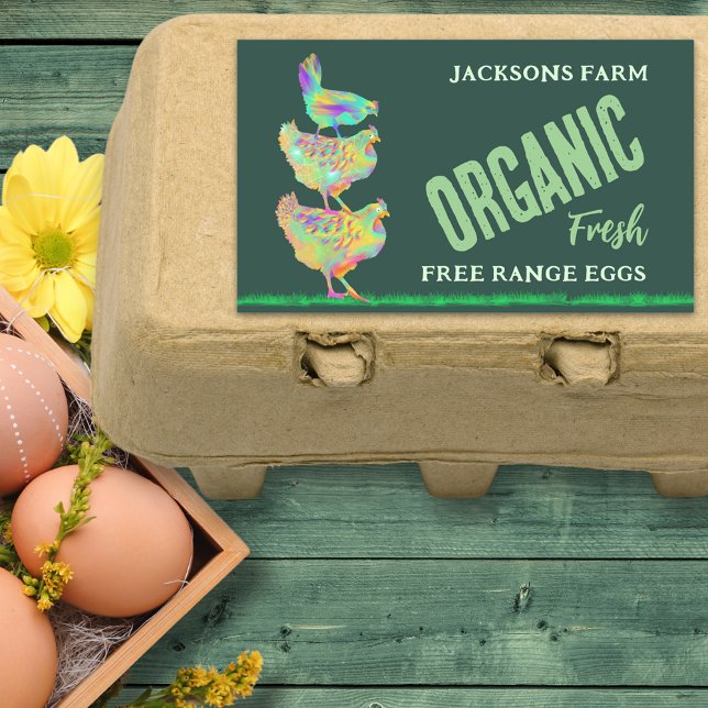 Pegatina Rectangular Granja Fresca Huevos de pollo Hueco Orgánico (Fresh free range chicken egg box stickers with personalized business name)