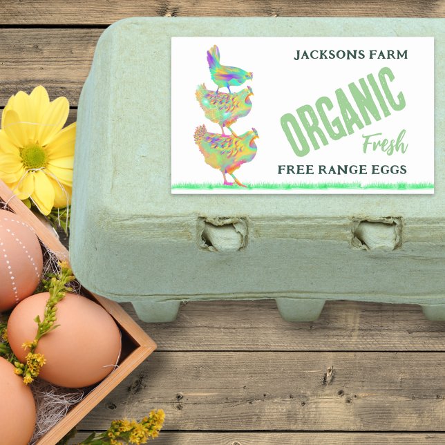 Pegatina Rectangular Granja Fresca Huevos Organic Free Range (Organic fresh free range chicken egg box stickers with personalized small business name)