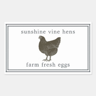 Pegatina Rectangular Granja Huevos frescos Vintage Hen Egg Carton Blanc