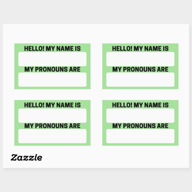 Pegatina Rectangular Granny Smith Name & Pronoun Labs (Hoja)