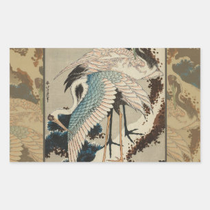 Pegatina Rectangular Grasas en una nieve cubierta Hokusai