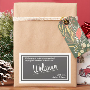 Pegatina Rectangular Gray Lucky In Love Cesta Regalo Bienvenida Al Boda