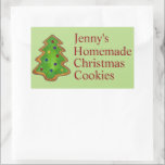 Pegatina Rectangular Green Christmas Tree Sugar Cookie Holiday Baking<br><div class="desc">Cuenta con un ilustracion original de galletas de un árbol verde. Simplemente personaliza con el nombre del panadero. ¡Una manera divertida de decirle a todos que sus creaciones están hechas con amor! Este diseño también está disponible en otros productos. ¿No ves lo que estás buscando? ¿Necesita ayuda con la personalización?...</div>