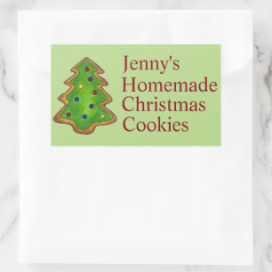 Pegatina Rectangular Green Christmas Tree Sugar Cookie Holiday Baking
