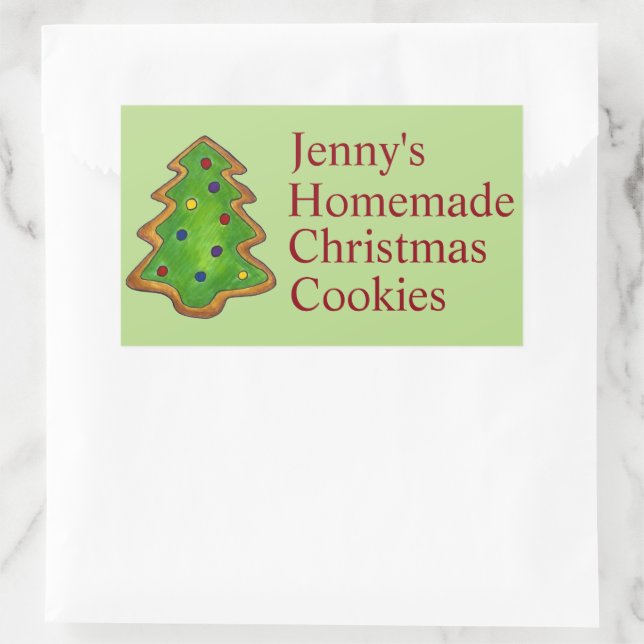 Pegatina Rectangular Green Christmas Tree Sugar Cookie Holiday Baking (Bolso)