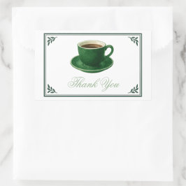 Pegatina Rectangular Green Coffee Cup Baby Shower Elegant Thank You