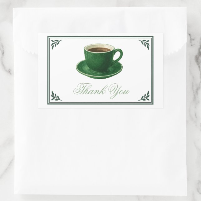 Pegatina Rectangular Green Coffee Cup Baby Shower Elegant Thank You (Bolso)
