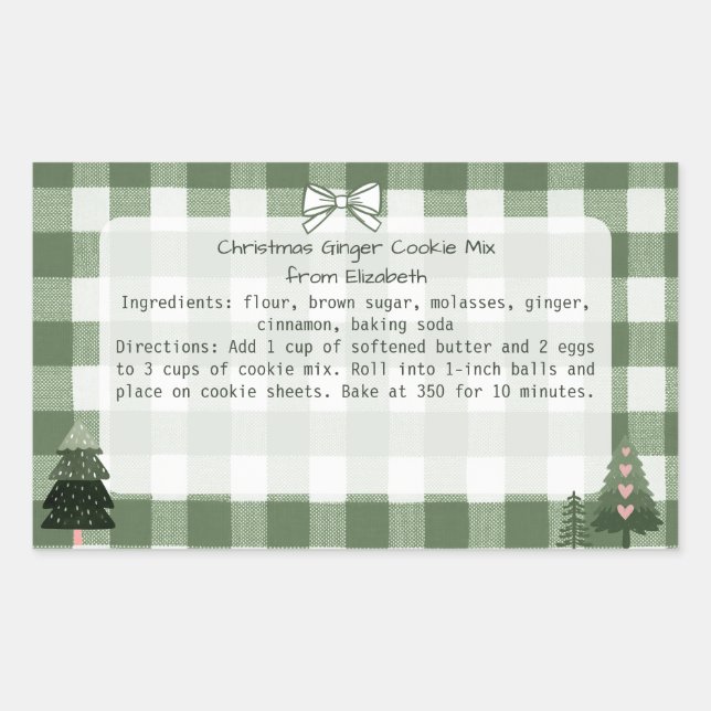 Pegatina Rectangular Green Gingham Trees Navidades Cookie Mix Labels (Anverso)