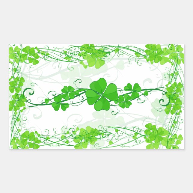 Pegatina Rectangular Green Lucky Shamrock (Anverso)