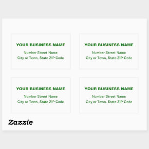 Pegatina Rectangular Green Plain Texts Business Address on White