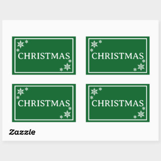 Pegatina Rectangular Green Snowflakes Simple Christmas Word