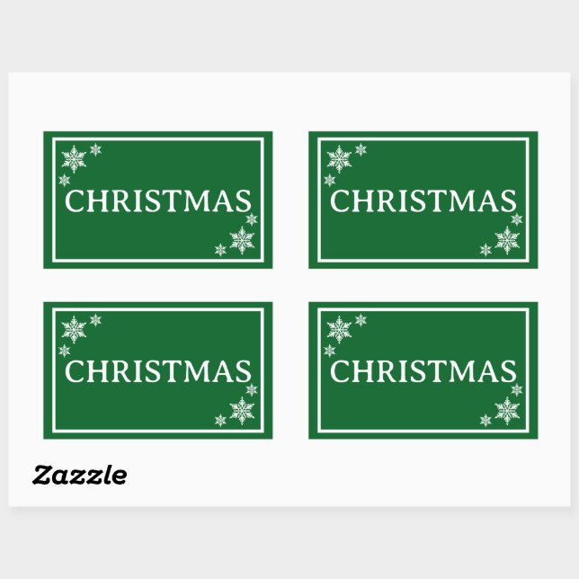 Pegatina Rectangular Green Snowflakes Simple Christmas Word (Hoja)