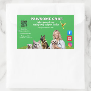 Pegatina Rectangular Green White Pet Store Sign Dogs, Cats, Birds Vet 