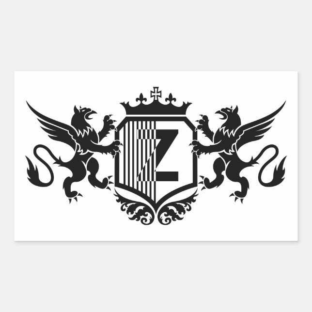 Pegatina Rectangular Griffins flanqueando un escudo con la letra "Z" (Anverso)