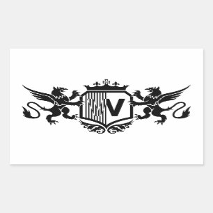 Pegatina Rectangular Grifos flanqueando un escudo con la letra "W"