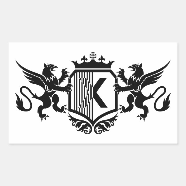 Pegatina Rectangular Grifos flanqueando un escudo con la letra "X" (Anverso)