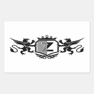 Pegatina Rectangular Grifos flanqueando un escudo con la letra "Z"
