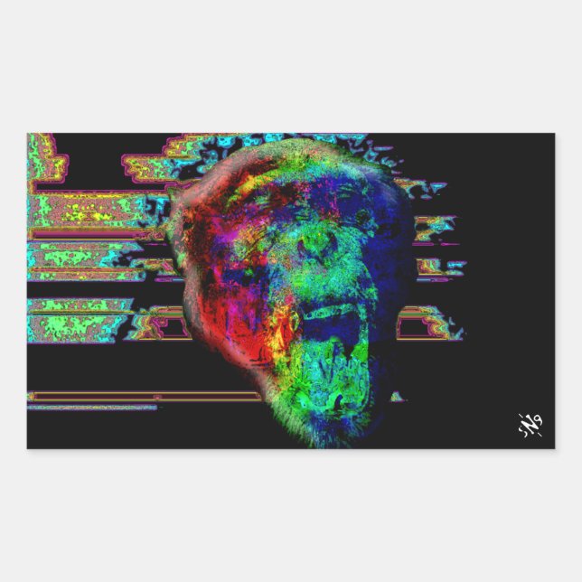 Pegatina Rectangular Gritando chimpancé psicodélico v2 (Anverso)