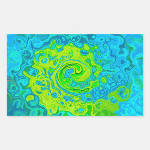 Pegatina Rectangular Groovy Chartreuse y Aquamarine Liquid Swirl
