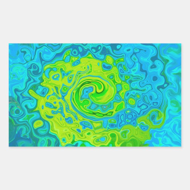 Pegatina Rectangular Groovy Chartreuse y Aquamarine Liquid Swirl (Anverso)