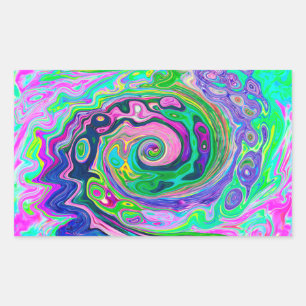 Pegatina Rectangular Groovy Resumen de Aqua y Navy Lava Swirl