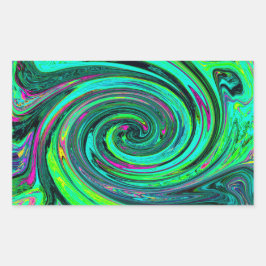 Pegatina Rectangular Groovy Resumen Retro Green y Magenta Swirl