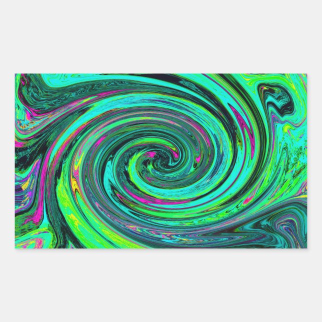 Pegatina Rectangular Groovy Resumen Retro Green y Magenta Swirl (Anverso)