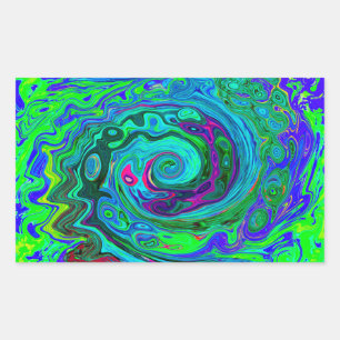 Pegatina Rectangular Groovy Resumen Swirl Retro Verde y Azul
