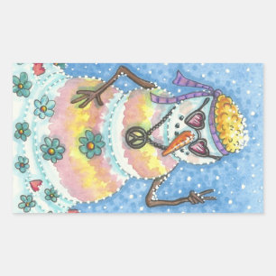 Pegatina Rectangular GROOVY SNOWMAN, PEACE SIGN NAVIDAD STICKERS Rec