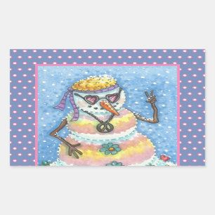 Pegatina Rectangular GROOVY SNOWMAN, PEACE SIGN NAVIDAD STICKERS Rec
