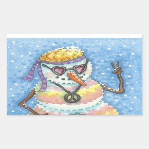 Pegatina Rectangular GROOVY SNOWMAN, PEACE SIGN NAVIDAD STICKERS Rec