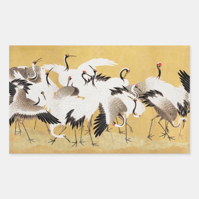 Pegatina Rectangular Grúas japonesas vintage pájaro rico clásico (Anverso)