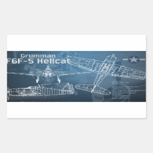 Pegatina Rectangular Grumman F6F Hellcat Blueprint