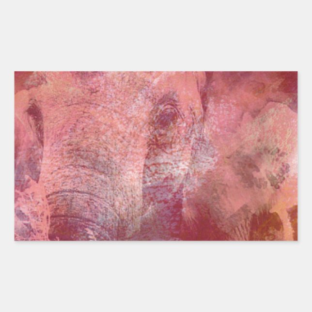Pegatina Rectangular Grunge Elefante Rosa (Anverso)