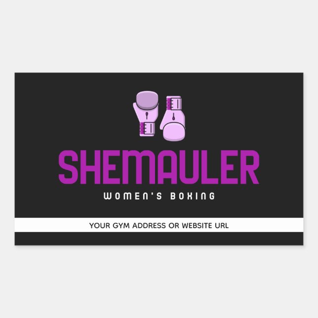Pegatina Rectangular Guantes de boxeo rosado para mujeres de Shemauler (Anverso)
