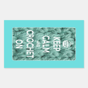 Pegatina Rectangular Guarde la calma y Crochet en azul