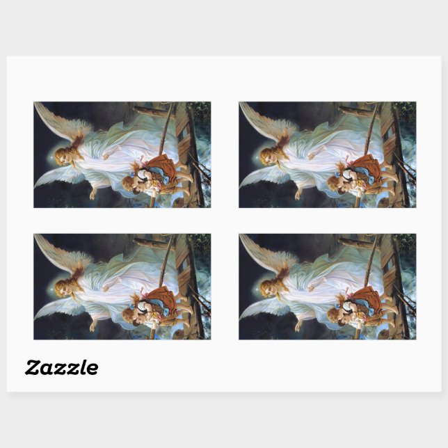 Pegatina Rectangular Guardian Angel 2 Niños En Puente Grandes Pegatinas (Hoja)