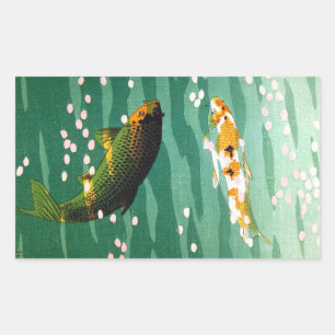 Pegatina Rectangular Guay oriental con suerte koi pesca arte de agua de